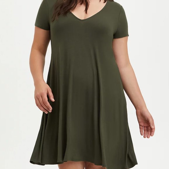 Torrid Dresses & Skirts - Torrid Plus Size Fluted Olive Casual Mini Dress 1X NWT